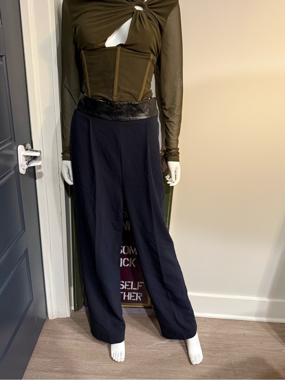 Ann Taylor Navy Blue Women's Dress Pants with Leather Waistband